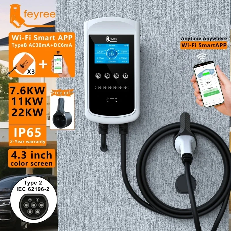 Зарядная станция Feyree Type2 – обзор и цена Ev Charger Type 2 22Kw 32A 3 Phase
